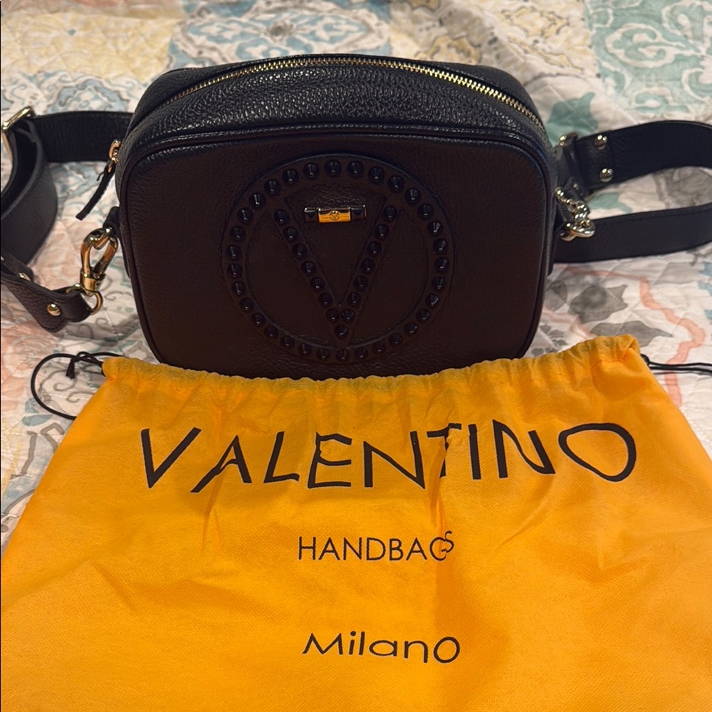 Valentino Black Crossbody with Gold Details